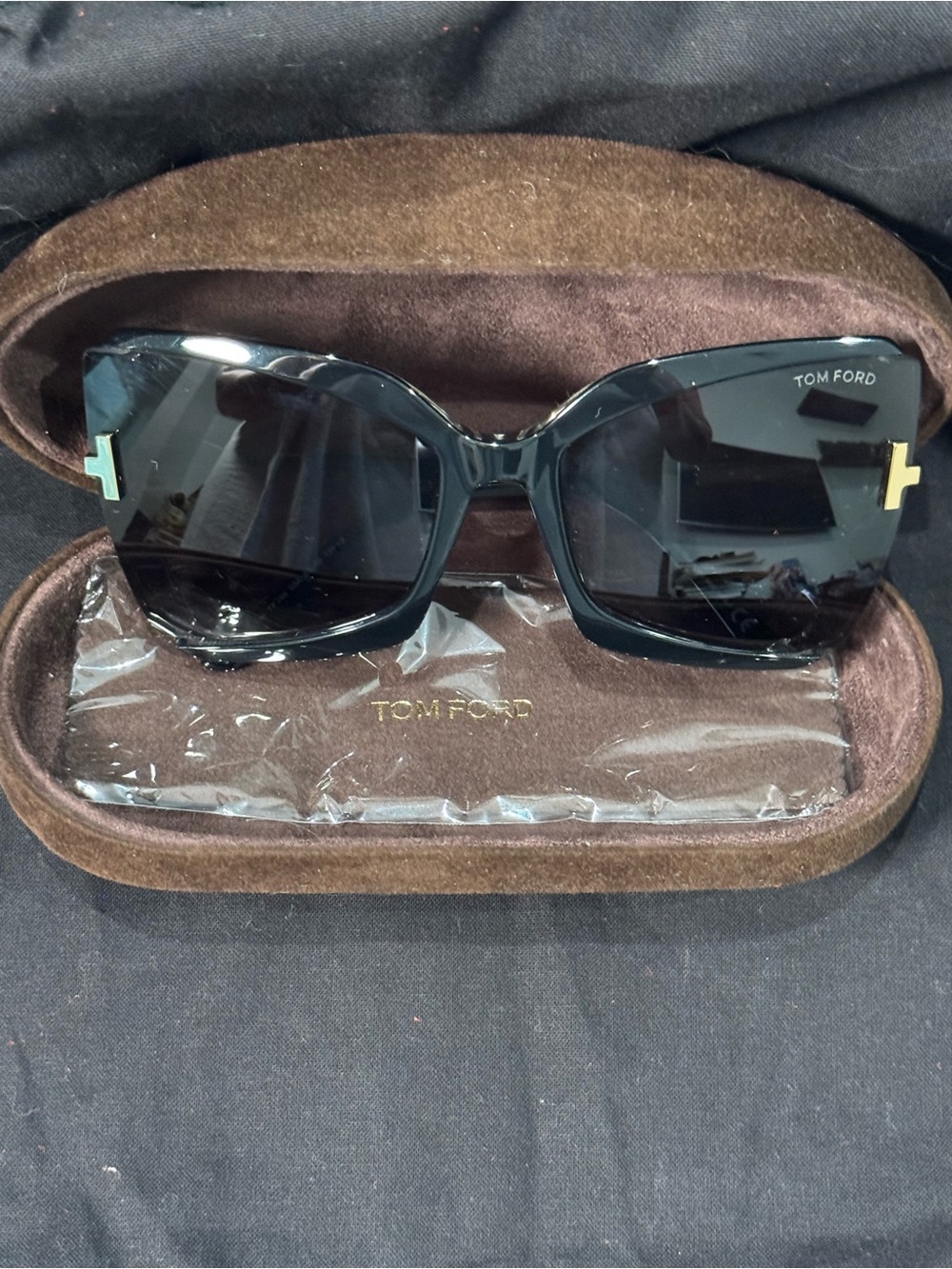 Tom Ford Gia ButterflyGlossy Black Women's Square Sunglasses with Gold T Accents